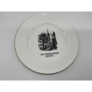 Vintage Old North Church Boston Souvenir Plate Crown Staffordshire England Gold